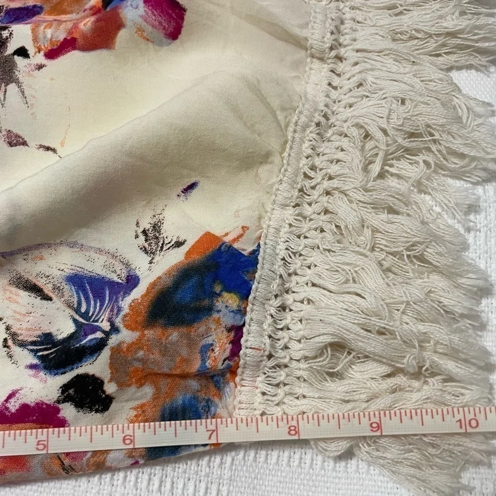 Umgee Cream Colorful Floral Fringe Kimono Women’s sz S